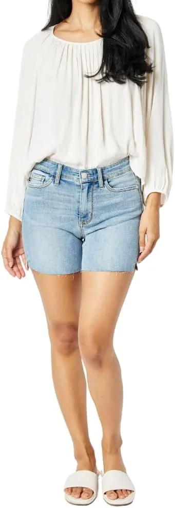 Judy Blue Mid Rise Light Wash Cut Off Shorts