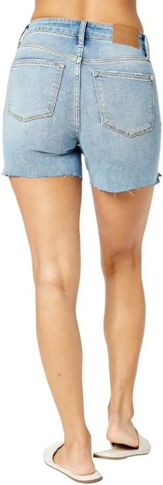 Judy Blue Mid Rise Light Wash Cut Off Shorts