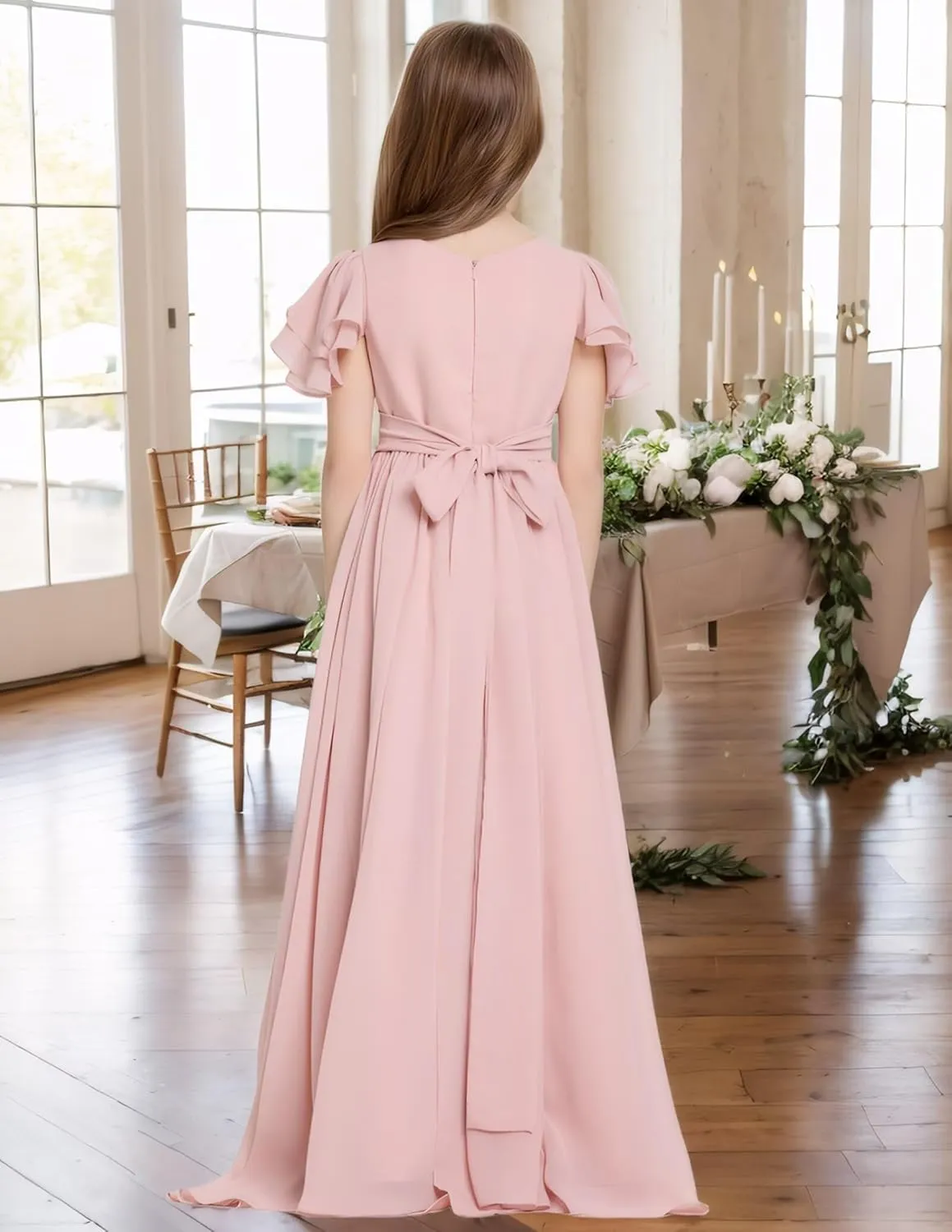 Junior Bridesmaid Dress Chiffon Flower Girl Dress Ruffle Fancy Dresses for Girls Long Formal Dresses
