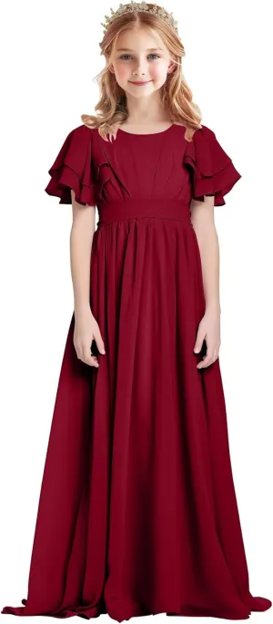 Junior Bridesmaid Dress Chiffon Flower Girl Dress Ruffle Fancy Dresses for Girls Long Formal Dresses