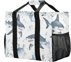 JUNZAN Cartoon fish sea Utility Bags And Totes Foldable Beach Bag Water Resistant Grocery Bags Reusable Canvas Laundry Bag Tote
