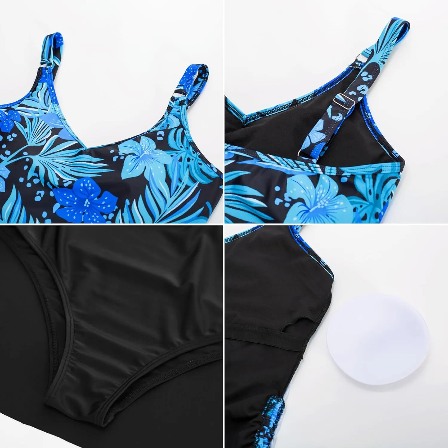 Kate Kasin Women's Tankini Swimsuits Tummy Control Two Piece V Neck Ruched Bathing Suits with Skirts Beach Swim Dress