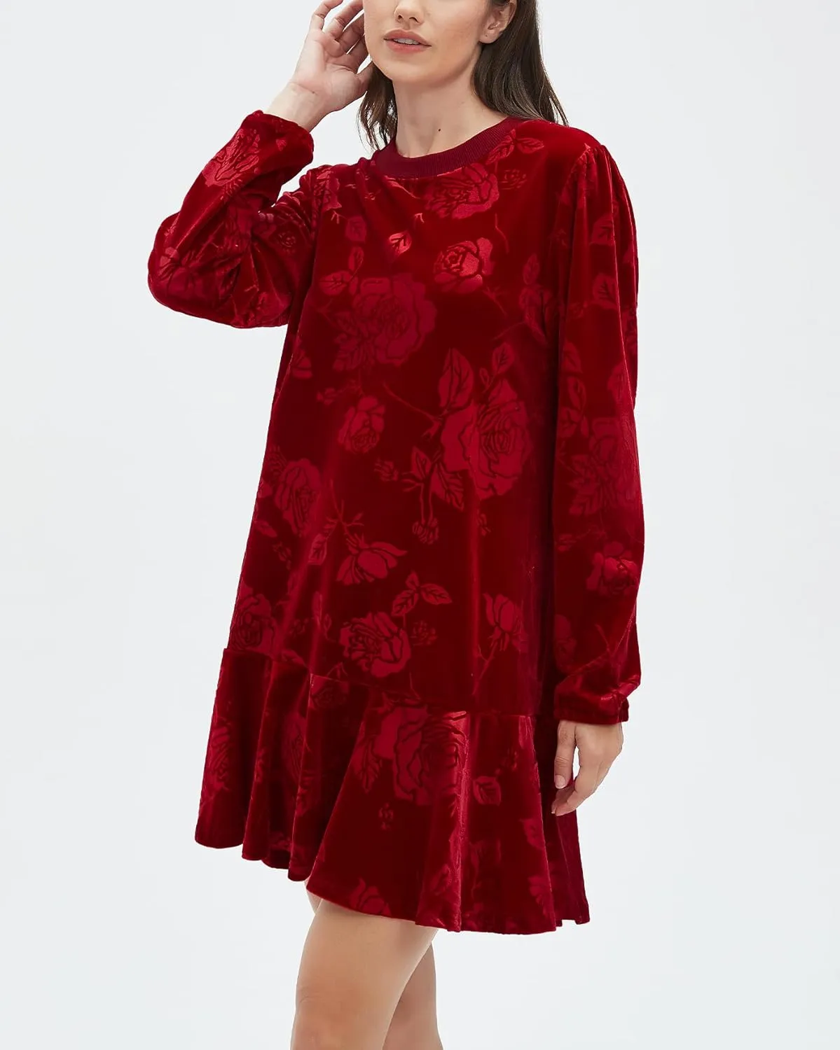 Kedera Women's Elegant Velvet Dress Crew Neck Tiered Ruffle Aline Flowy Wedding Floral Pattern Dresses