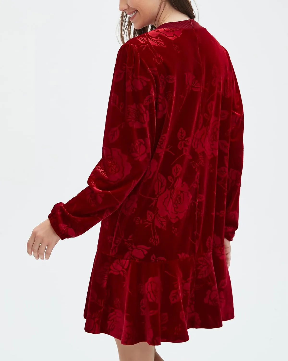 Kedera Women's Elegant Velvet Dress Crew Neck Tiered Ruffle Aline Flowy Wedding Floral Pattern Dresses