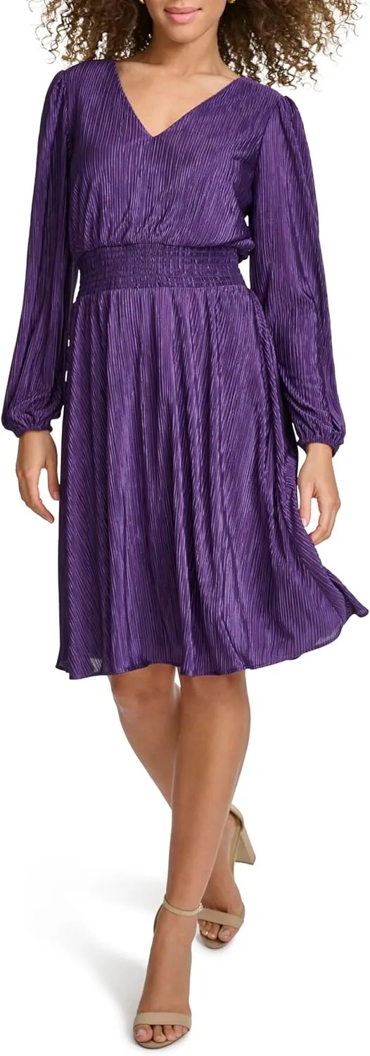 kensie Women's Balloon Sleeve Smocked Waist Mini Dress