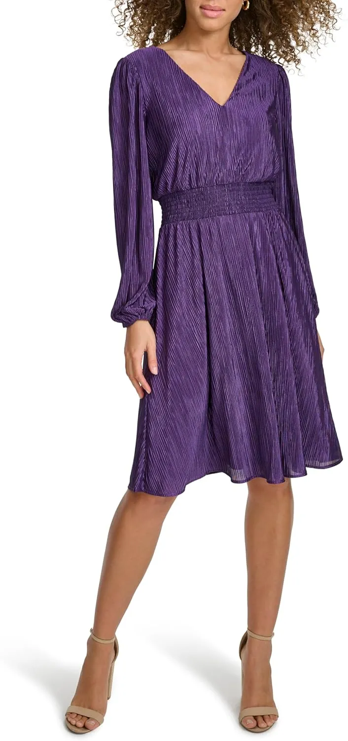 kensie Women's Balloon Sleeve Smocked Waist Mini Dress