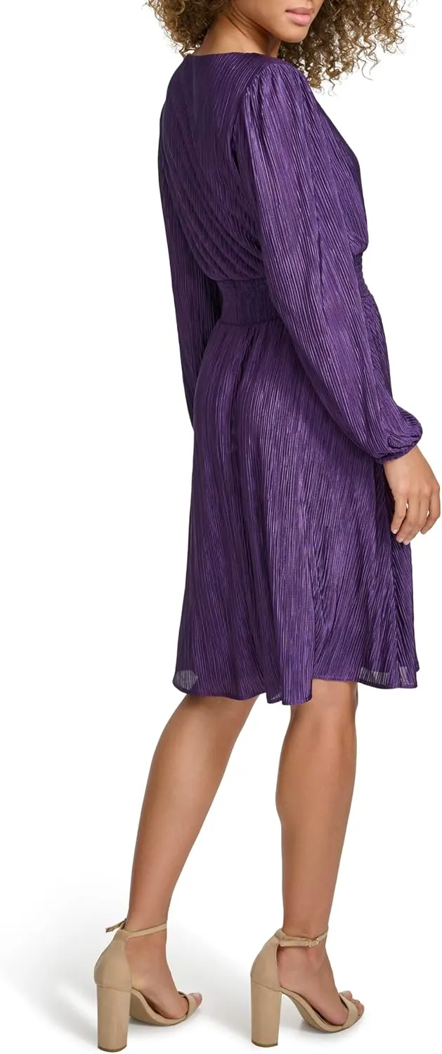 kensie Women's Balloon Sleeve Smocked Waist Mini Dress