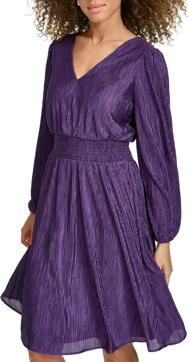 kensie Women's Balloon Sleeve Smocked Waist Mini Dress