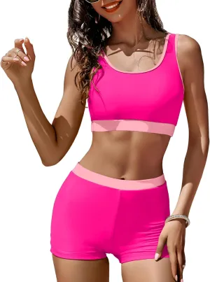 KerryKreey High Waisted Bikini Sets for Women Two Piece Swimsuit Teens Tummy Control Bathing Suit Tankini with Shorts