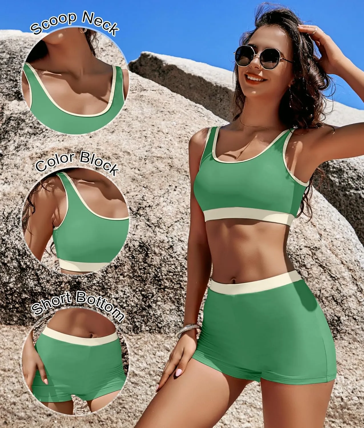 KerryKreey High Waisted Bikini Sets for Women Two Piece Swimsuit Teens Tummy Control Bathing Suit Tankini with Shorts