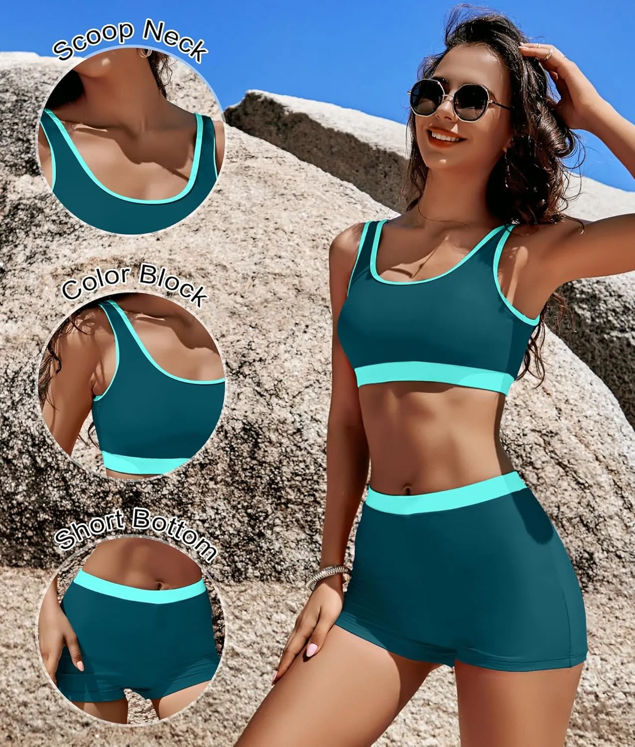 KerryKreey High Waisted Bikini Sets for Women Two Piece Swimsuit Teens Tummy Control Bathing Suit Tankini with Shorts