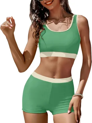 KerryKreey High Waisted Bikini Sets for Women Two Piece Swimsuit Teens Tummy Control Bathing Suit Tankini with Shorts