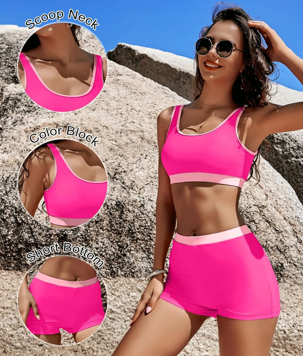 KerryKreey High Waisted Bikini Sets for Women Two Piece Swimsuit Teens Tummy Control Bathing Suit Tankini with Shorts