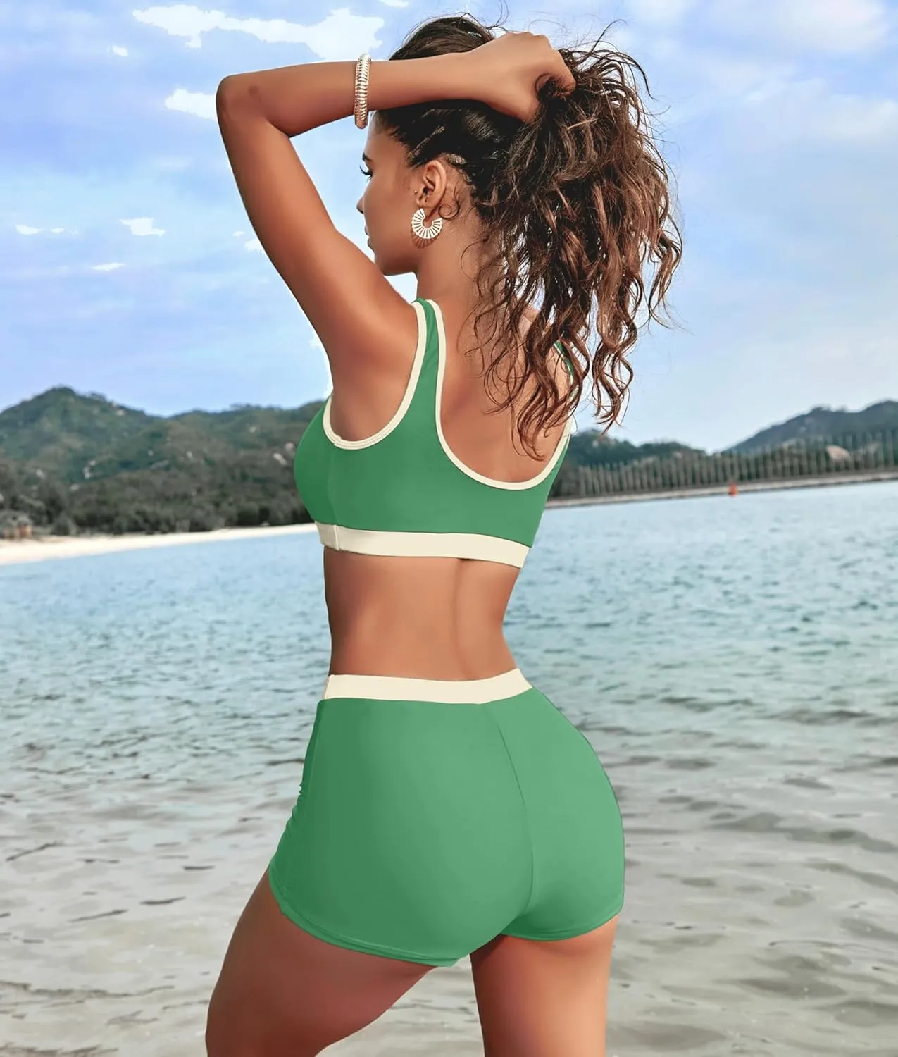 KerryKreey High Waisted Bikini Sets for Women Two Piece Swimsuit Teens Tummy Control Bathing Suit Tankini with Shorts