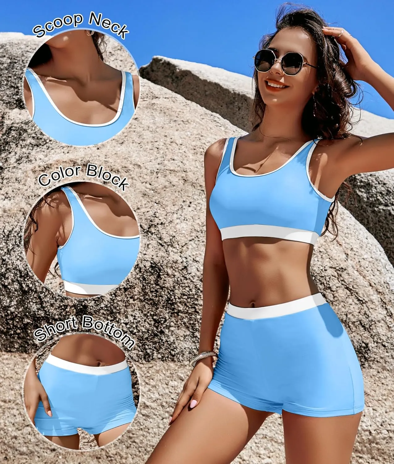 KerryKreey High Waisted Bikini Sets for Women Two Piece Swimsuit Teens Tummy Control Bathing Suit Tankini with Shorts