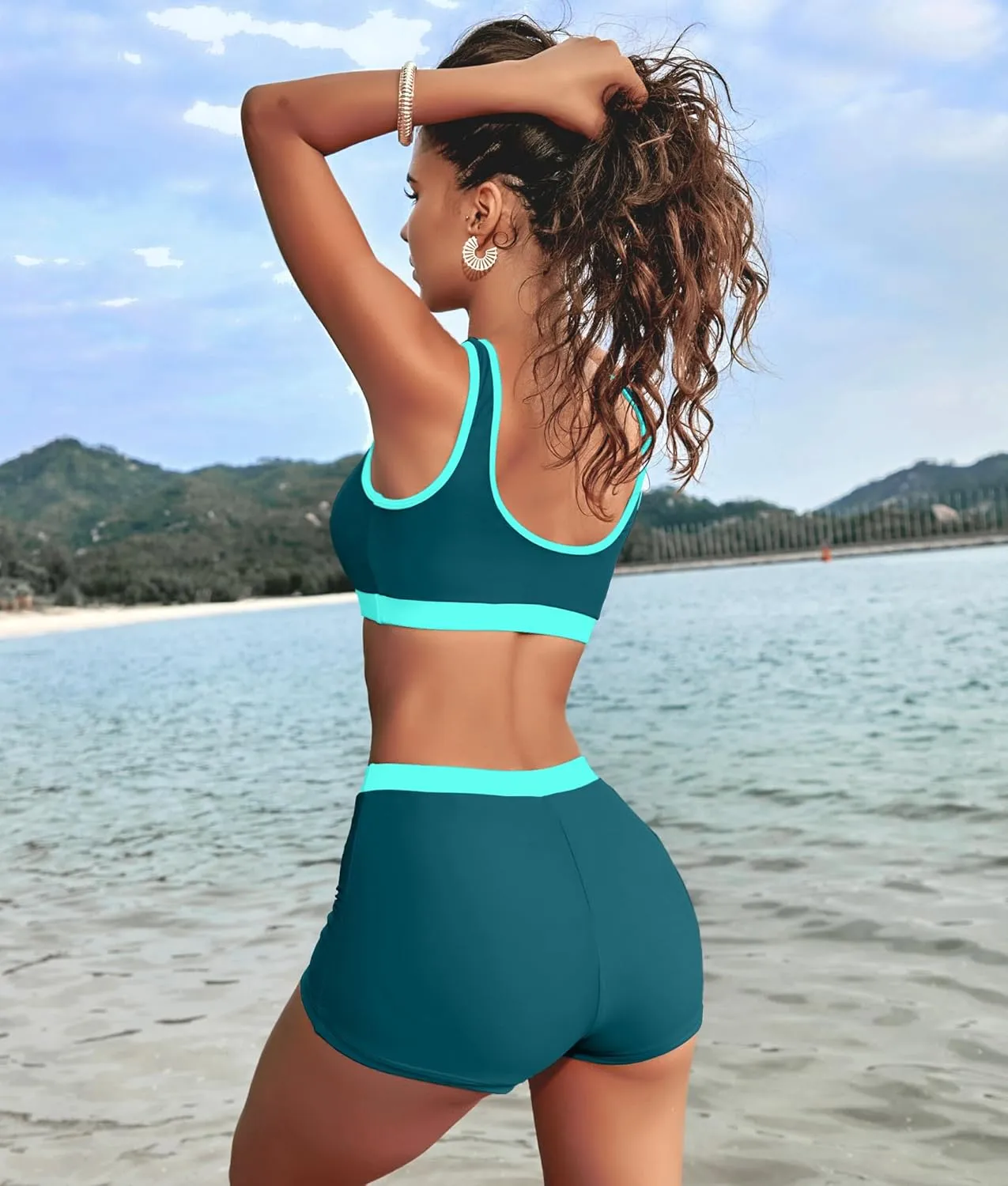 KerryKreey High Waisted Bikini Sets for Women Two Piece Swimsuit Teens Tummy Control Bathing Suit Tankini with Shorts