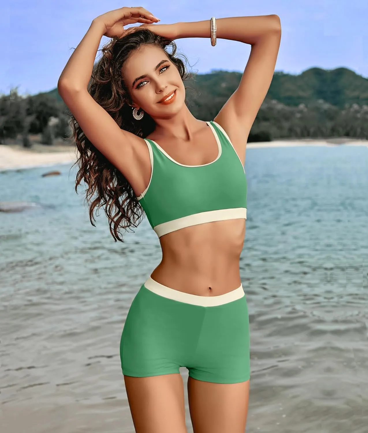 KerryKreey High Waisted Bikini Sets for Women Two Piece Swimsuit Teens Tummy Control Bathing Suit Tankini with Shorts