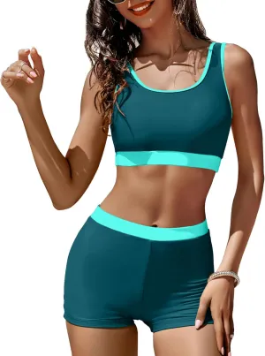 KerryKreey High Waisted Bikini Sets for Women Two Piece Swimsuit Teens Tummy Control Bathing Suit Tankini with Shorts