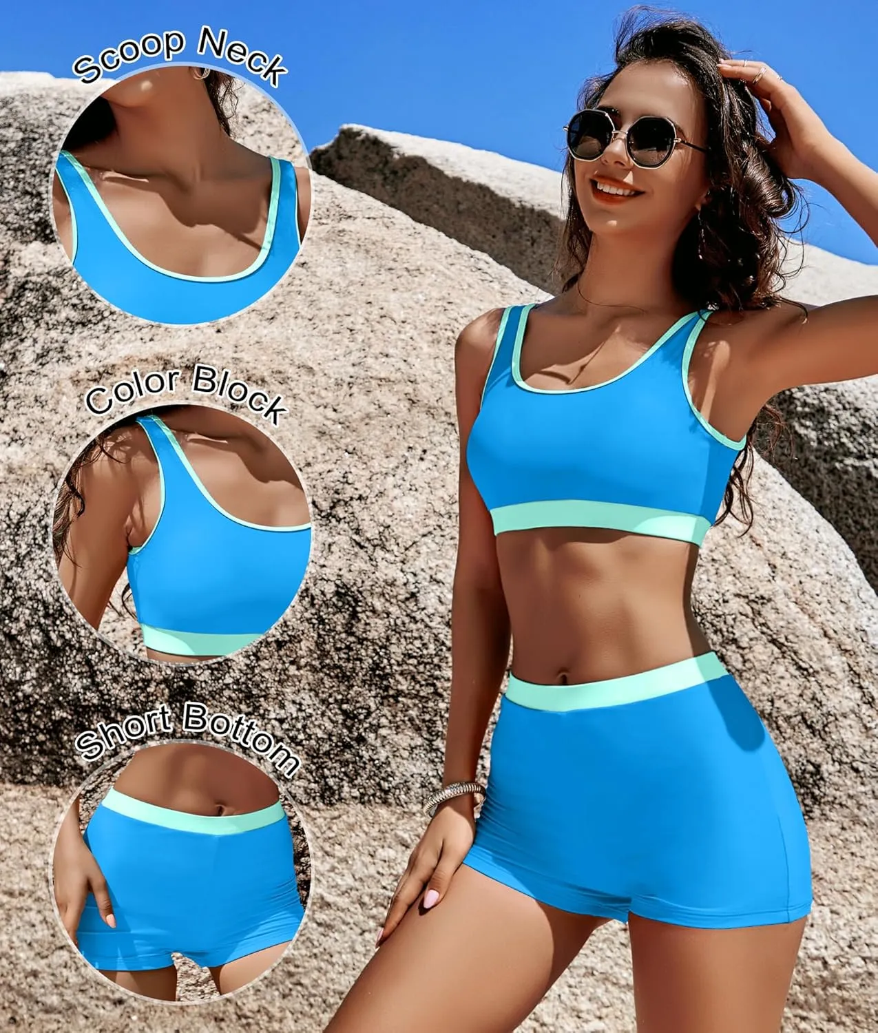 KerryKreey High Waisted Bikini Sets for Women Two Piece Swimsuit Teens Tummy Control Bathing Suit Tankini with Shorts
