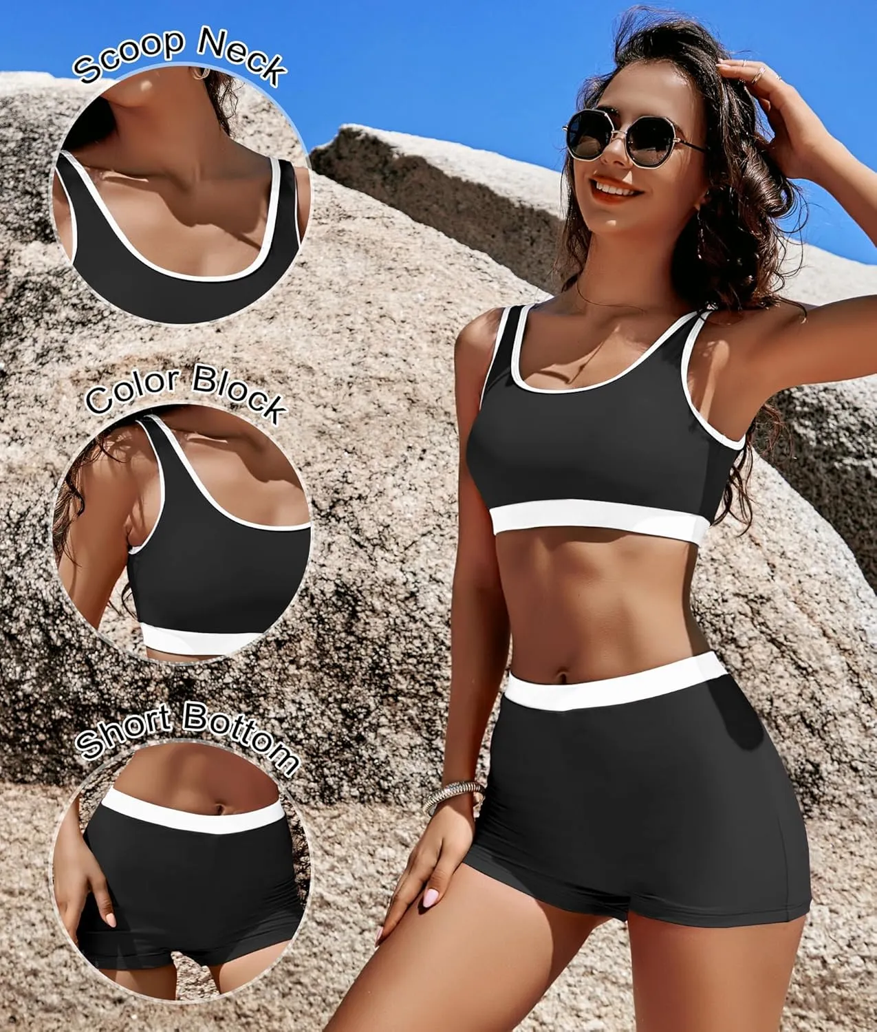 KerryKreey High Waisted Bikini Sets for Women Two Piece Swimsuit Teens Tummy Control Bathing Suit Tankini with Shorts