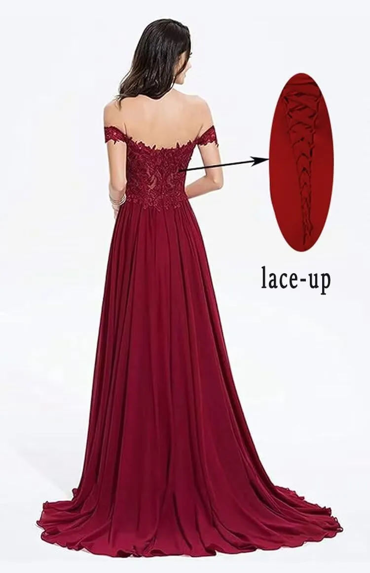 Laces Applique Prom Dresses for Women Chiffon Off Shoulder Bridesmaid Dress A Line Formal Evening Party Gowns
