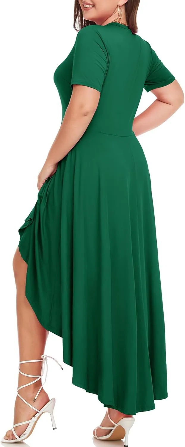 LALAGEN Plus Size Maxi Dress for Women Casual Short Sleeve Ruffle Flowy High Low Summer Long Dress 1X-6X