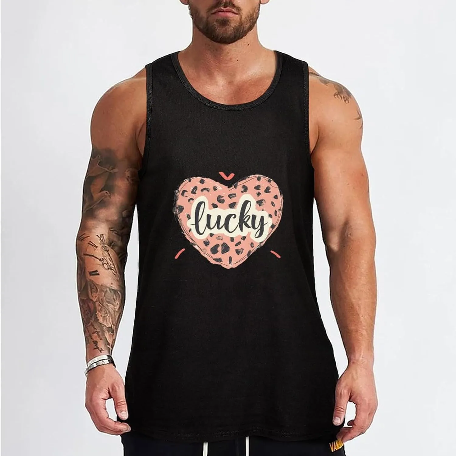 Leopard Love Mens Tank Top Cotton Undershirt Crewneck Sleeveless Shirt for Summer