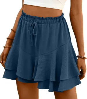 Lepunuo Flowy Shorts for Women Boho Ruffle Tiered Butterfly Skorts High Waist Mini Skirts Casual Shorts