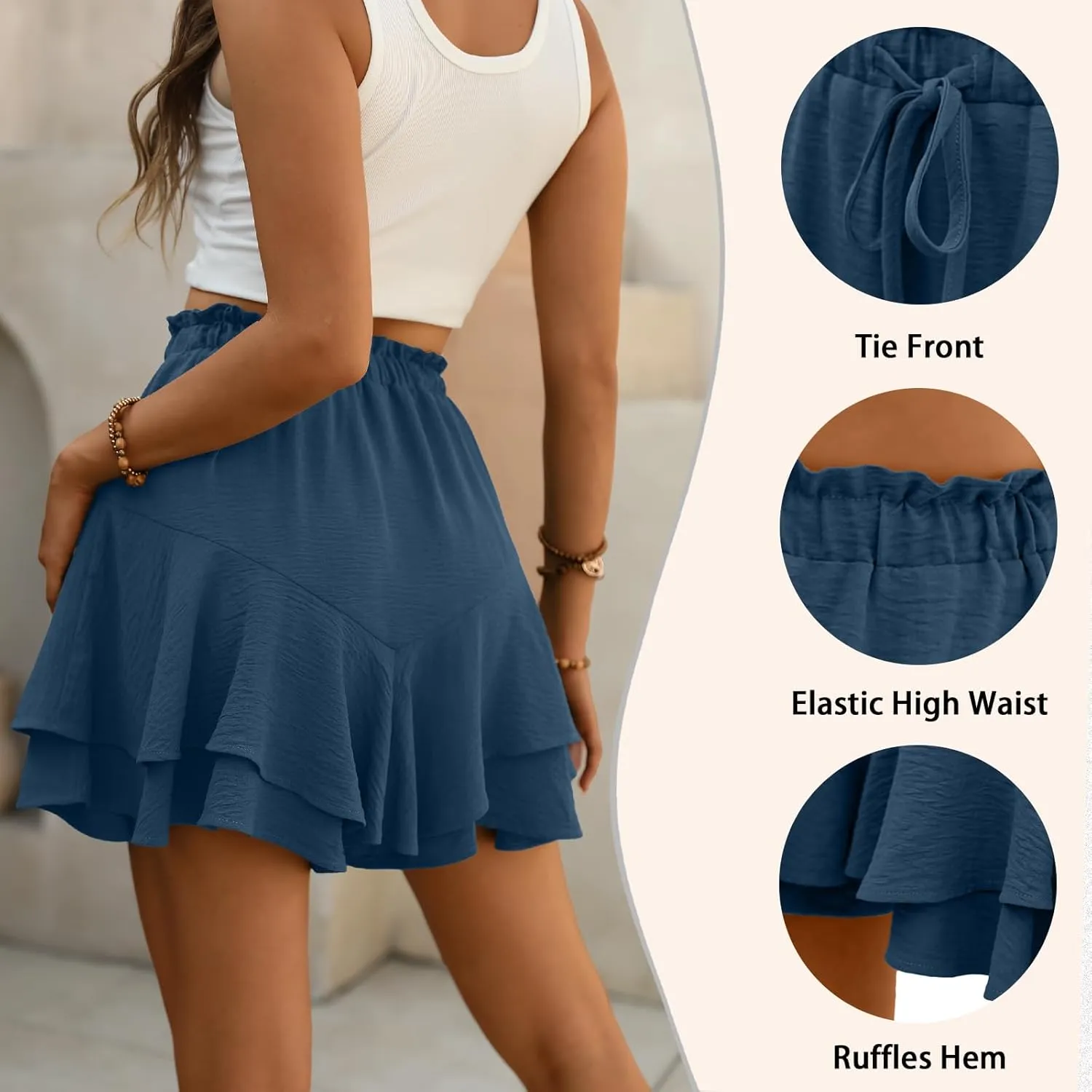 Lepunuo Flowy Shorts for Women Boho Ruffle Tiered Butterfly Skorts High Waist Mini Skirts Casual Shorts