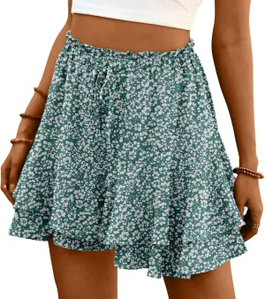 Lepunuo Flowy Shorts for Women Boho Ruffle Tiered Butterfly Skorts High Waist Mini Skirts Casual Shorts
