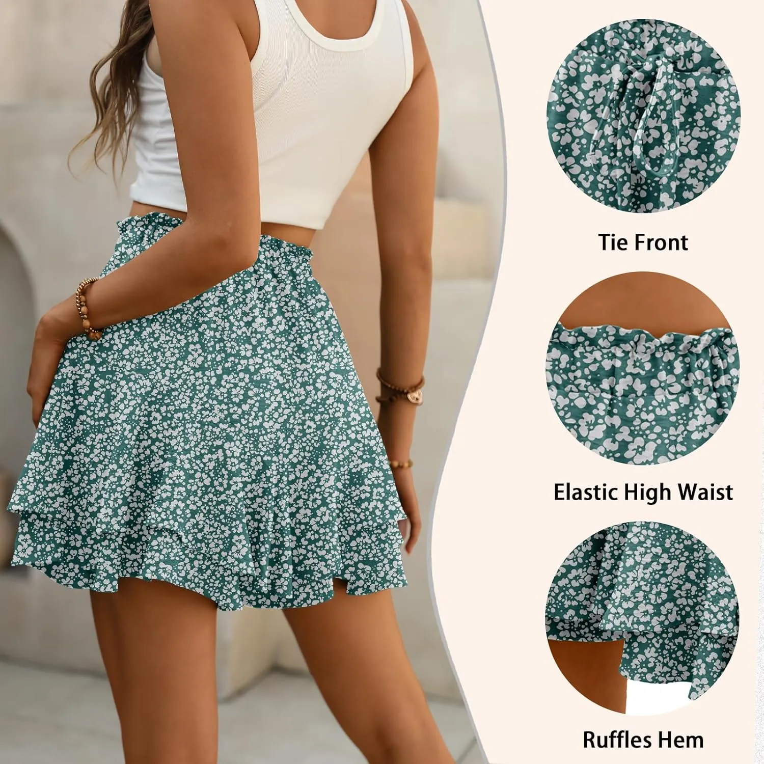 Lepunuo Flowy Shorts for Women Boho Ruffle Tiered Butterfly Skorts High Waist Mini Skirts Casual Shorts
