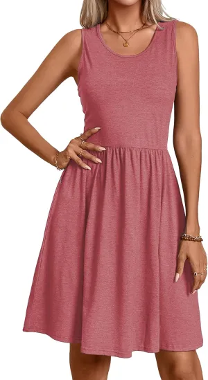 levaca Womens Summer Tank Dress Sleeveless Casual High Waist A-line Beach Sundress 2024