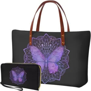 Lightweight Handbag Set of 2,Tote Bag Satchel Purse with Wallet Set for Women,Top Handle Totes for Walking