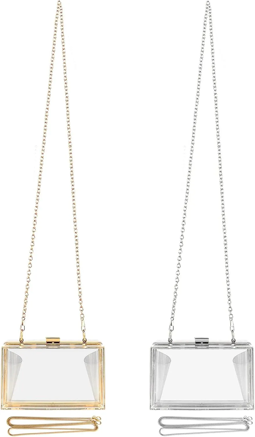 Linkidea Transparent Acrylic Bag, Women Clear Clutch Purse, Evening Lady Wedding Party Shoulder Crossbody Handbag with Replacement Chain Strap, 2 Pack