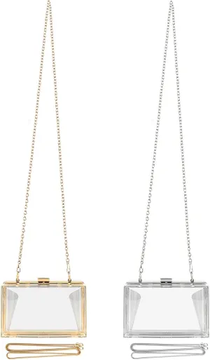 Linkidea Transparent Acrylic Bag, Women Clear Clutch Purse, Evening Lady Wedding Party Shoulder Crossbody Handbag with Replacement Chain Strap, 2 Pack