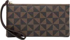 LJCZKA Wristlet Wallets for Women Clutch Purse PU Leather Handbags Cellphone Credit Card Holder with Wrist Strap (Coffee)