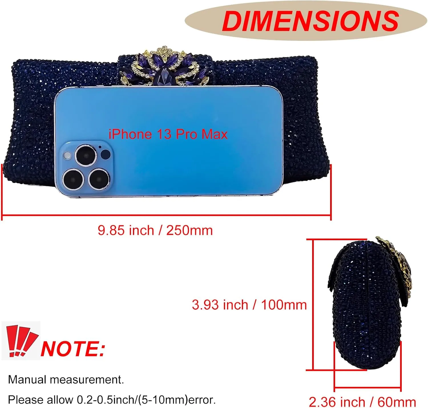 Long Rhinestone Box Evening Bag Women Formal Gathering Party Floral Handbag Clutch Purse Prom Bag