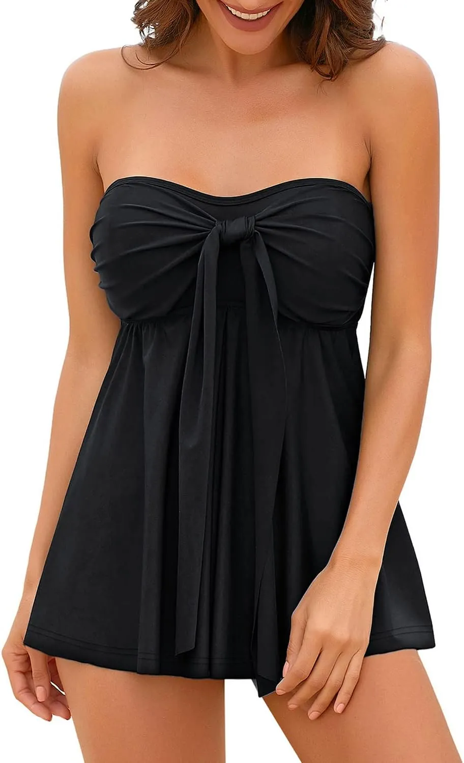 LookbookStore Women's Halter Bandeau Self-Tied Tankini Set Two Pieces Swimsuits