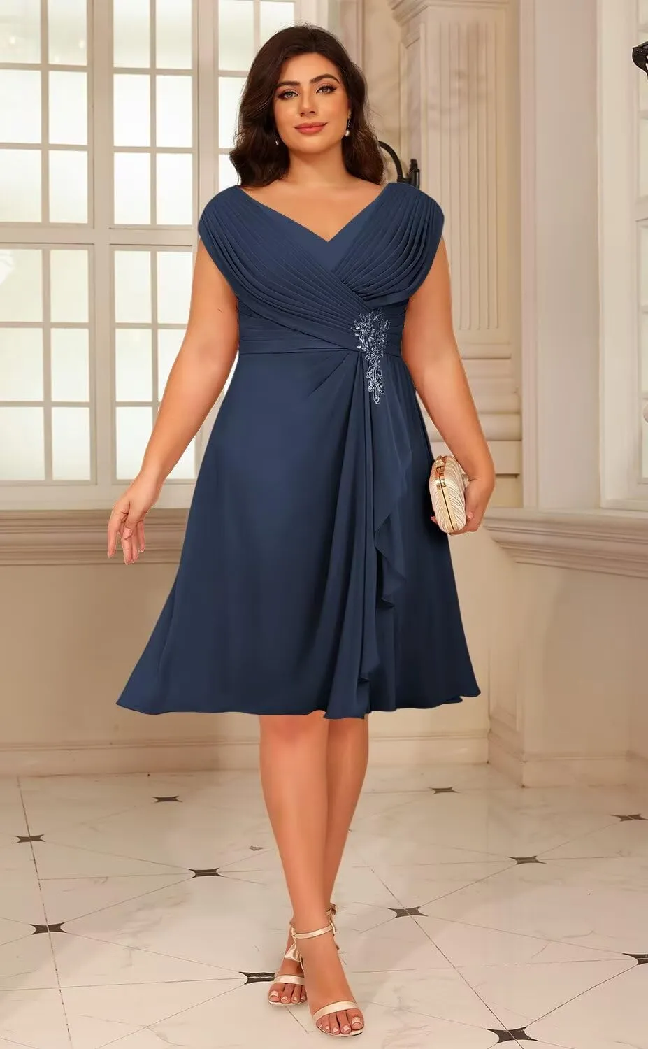 Loyeloy Women's Chiffon Short Mother of The Bride Dresses with Pockets 2025 V Neck Aline Ruffled Evening Gowns