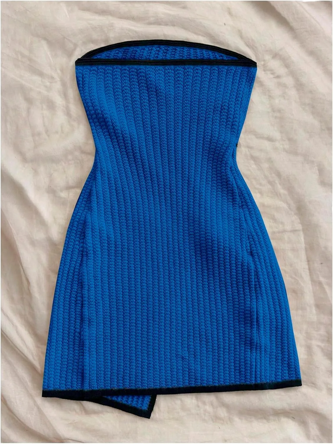 MakeMeChic Women's Knitted Strapless Dress Wrap Tie Front Sleeveless Bodycon Mini Tube Dresses