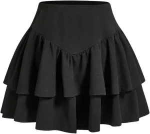 MakeMeChic Women's Plus Size Mini Skirt Ruffle Tiered Loose Fit A Line Short Skorts