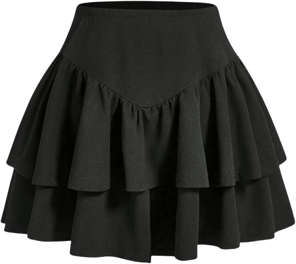 MakeMeChic Women's Plus Size Mini Skirt Ruffle Tiered Loose Fit A Line Short Skorts