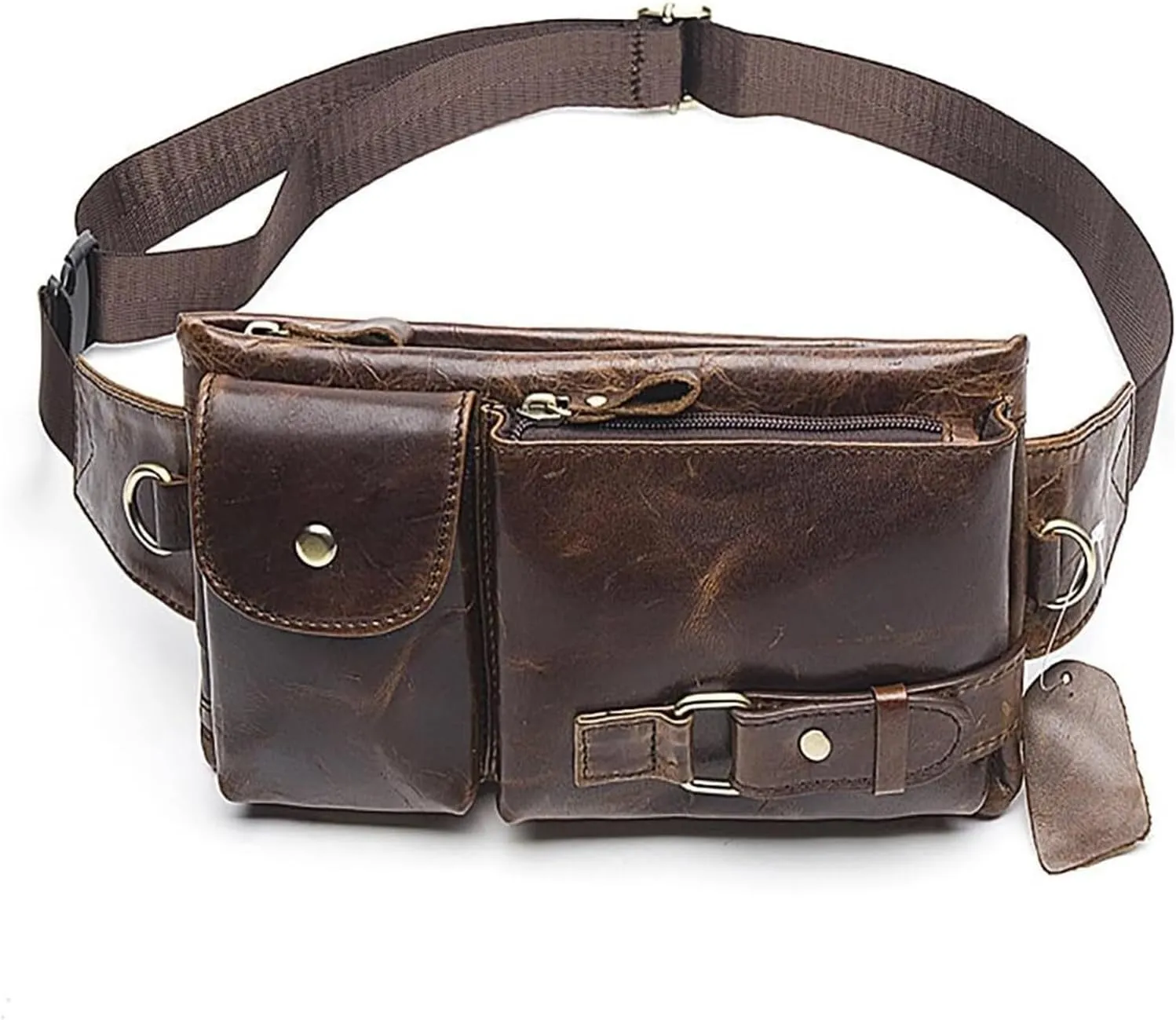 Men's Leather Fanny Pack Waist Bags Vintage Utility Belt Bag Crossbody Hip Purse(Coffee)