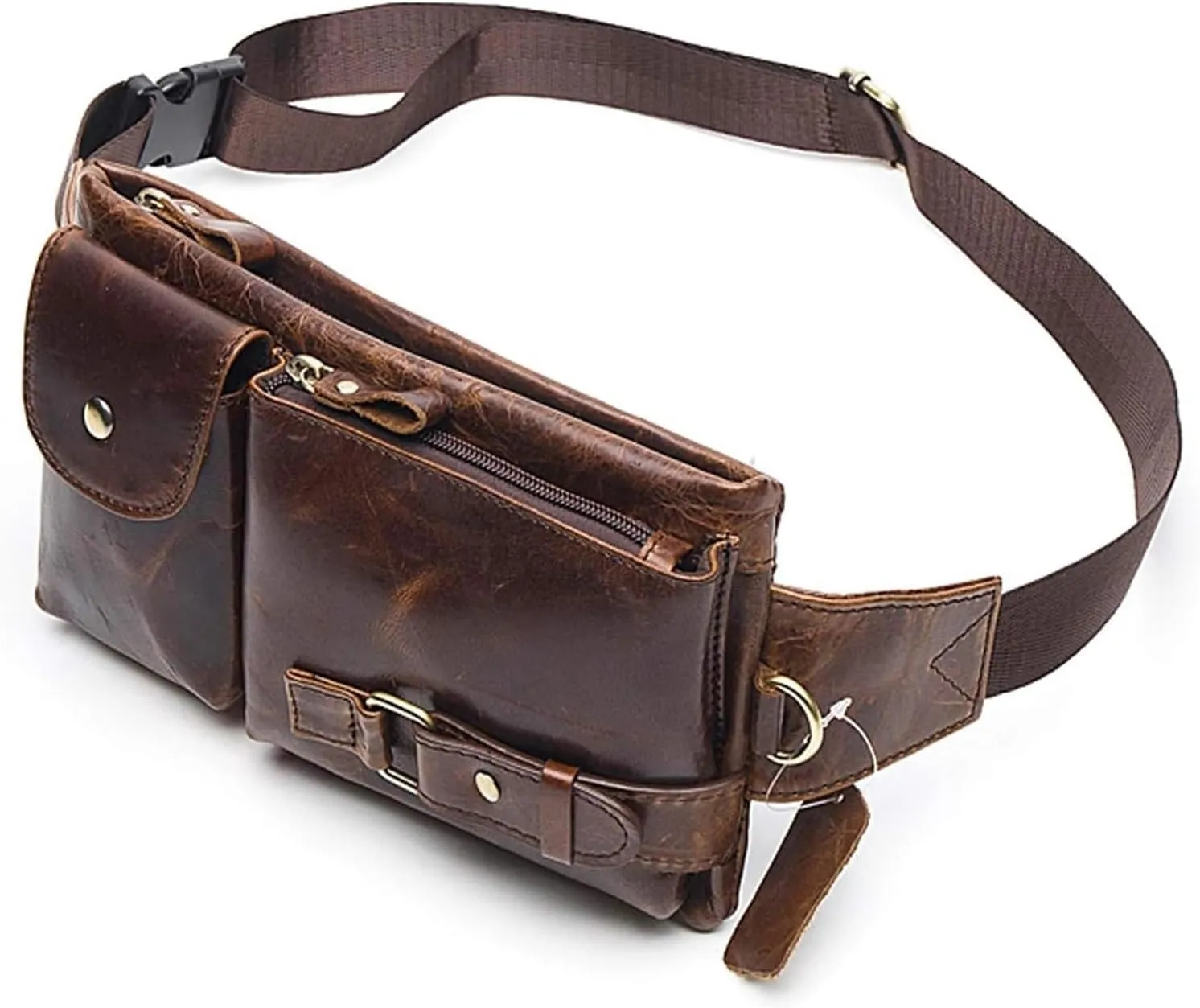 Men's Leather Fanny Pack Waist Bags Vintage Utility Belt Bag Crossbody Hip Purse(Coffee)