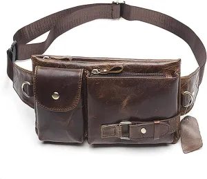 Men's Leather Fanny Pack Waist Bags Vintage Utility Belt Bag Crossbody Hip Purse(Coffee)