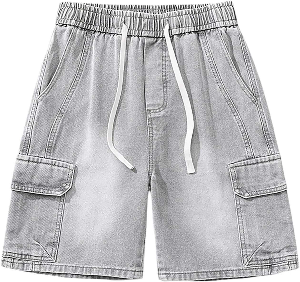 Mens Loose Hip Hop Mid Jean Shorts Baggy Denim Shorts with Pockets Summer Casual Streetwear Clothes