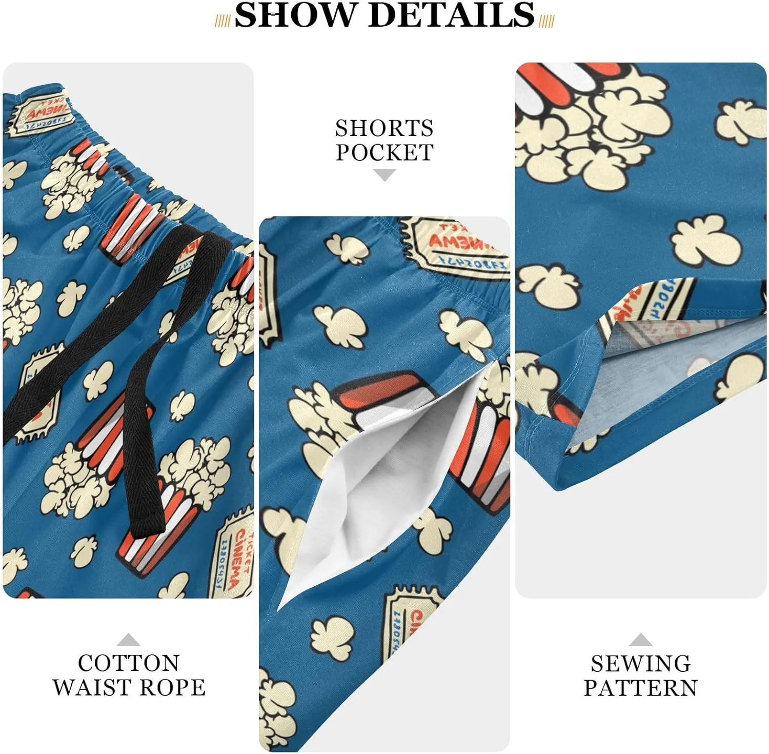 Men's Pajama Shorts Cartoon Snowman Sleep Shorts for Men Pajama Bottom Pants with Drawstring & Pockets S