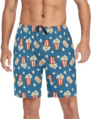 Men's Pajama Shorts Cartoon Snowman Sleep Shorts for Men Pajama Bottom Pants with Drawstring & Pockets S