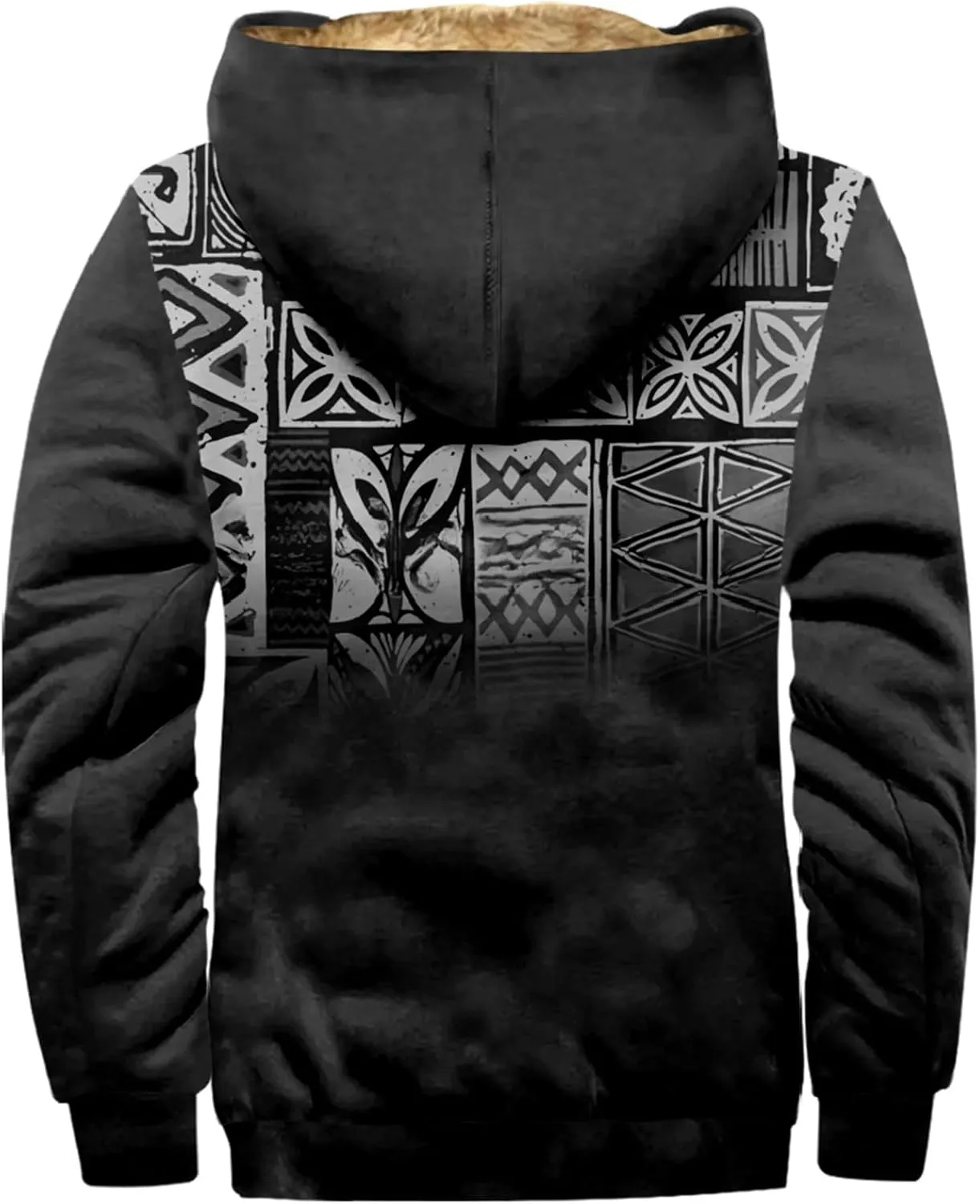 Men's Western Vintage Print Sherpa Fleece Lined Jackets Parka Warm Jacket Outerwear Windbreaker Varsity Coat Hooded