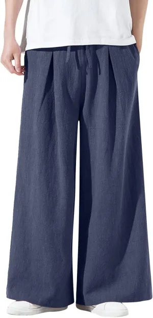 Mens Wide Leg Casual Yoga Harem Pants Linen Hip Hop Hippie Joggers Pants Big and Tall Loose Fit Straight-Leg Trousers
